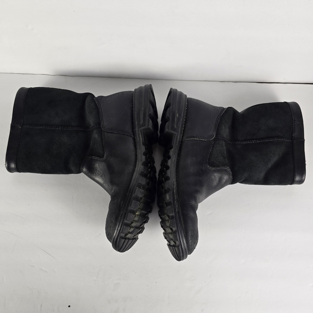 Ugg Womens Black Brooks Shearling Lined Winter Casual Suede and Leather Size 7 - Picture 4 of 14